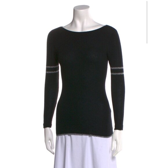 Frame Denim Black Silver Long Sleeve Wool Sweater Top Small - Picture 1 of 7